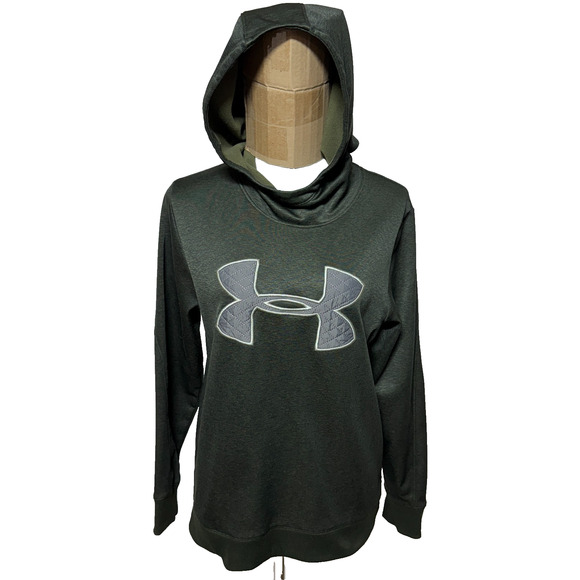 Under Armour Hoodie Sweatshirt Women Medium Green Coldgear Fleece Lined Pullover - Picture 1 of 9